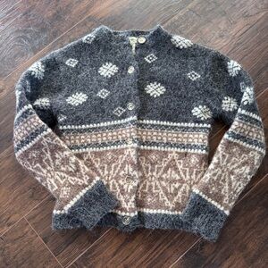 Vintage Eddie Bauer Alpaca Wool Fair Isle Cardigan Sweater Women XS
